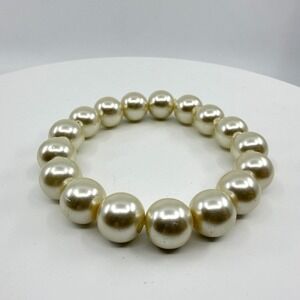 Y2K Cream Faux Pearl Stretch Bracelet - Elegant Minimalist Beaded Jewelry